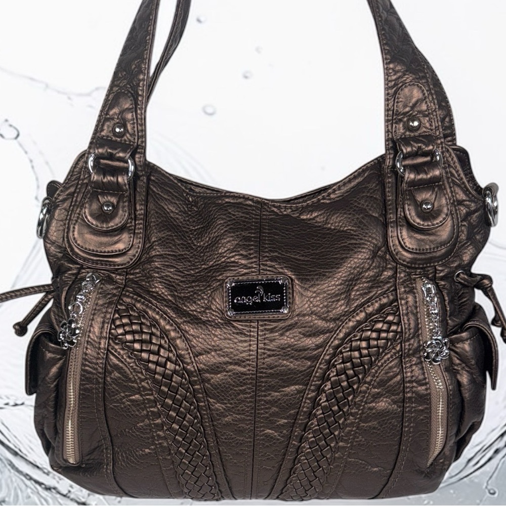 Angel Kiss Metallic Bronze Shoulder Bag with Braided Accents - Picture 9 of 9
